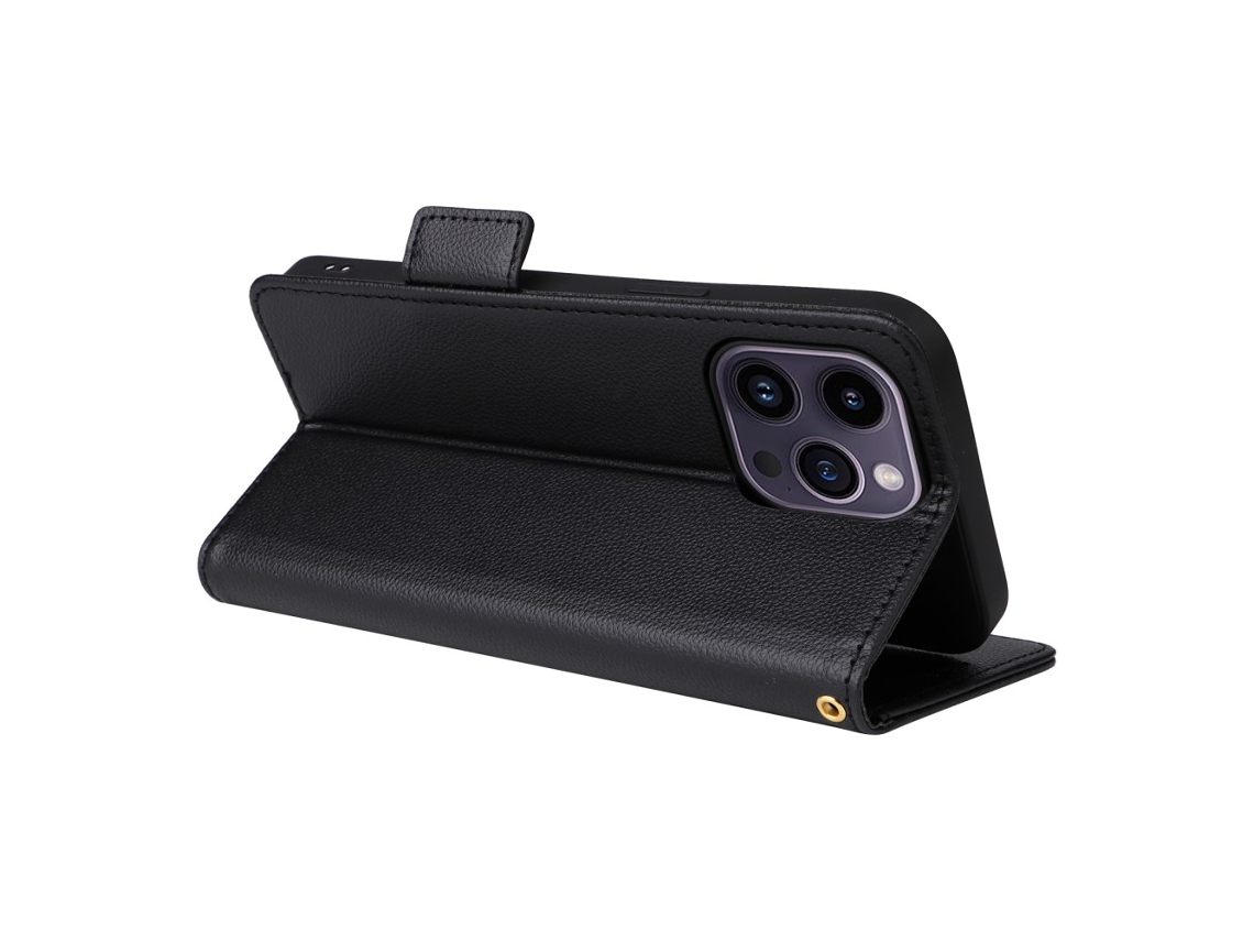 Capa Textura Lichia Pega Para Iphone 15 Pele Sintética Preto