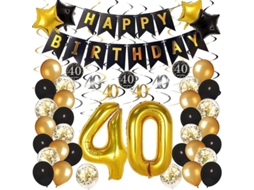 Decoraciones Para Aniversário De 40 Anos, Kit De Decoração De Festa Preto E Ouro Com Balões E Banner Feliz Aniversário