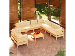 Vidaxl 10 Pcs Conjunto Lounge Jardim C/ Almofadões Creme Pinho Maciço
