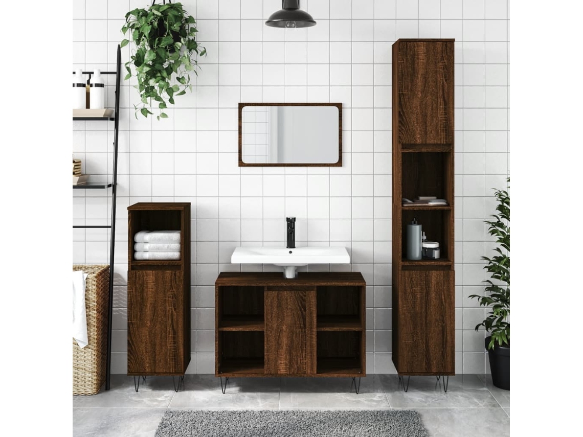 Vidaxl Armário Wc 30x30x100 Cm Derivados De Madeira Carvalho Castanho