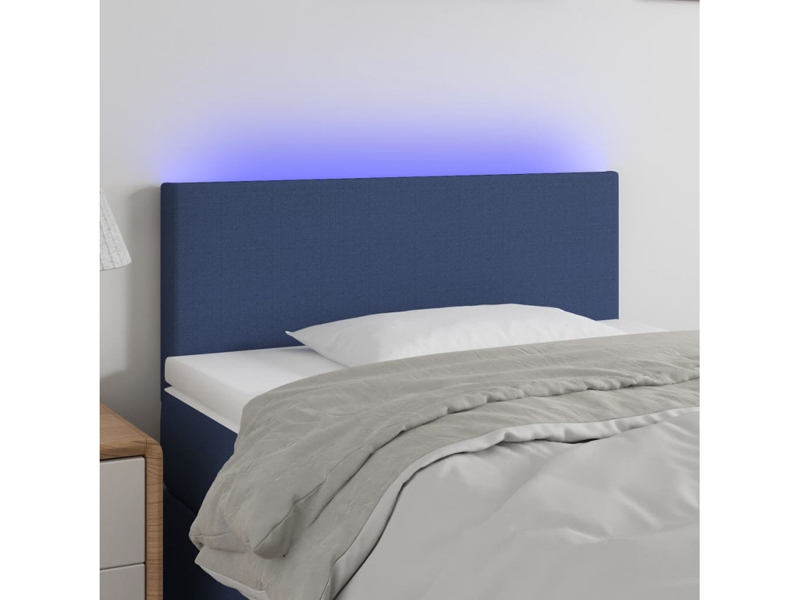 Cabecero con luces LED, tela, 100x5x78/88 cm, azul