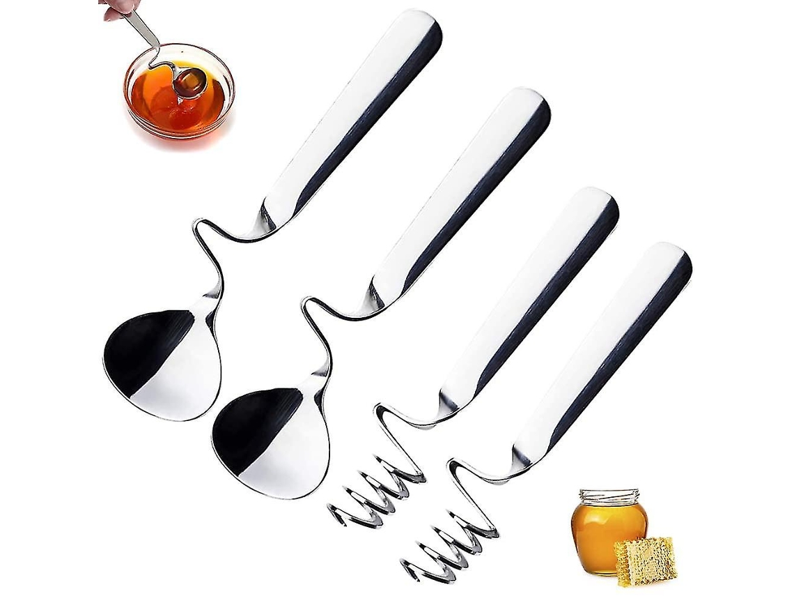 Cucharas de Acero Inoxidable para Miel Y Mermelada, 4 Piezas, Cuchara de Postre, Cubiertos Espirales