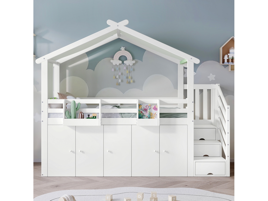 Beliche 90x200 Com Guarda-roupa, Armários E Escada De Acesso