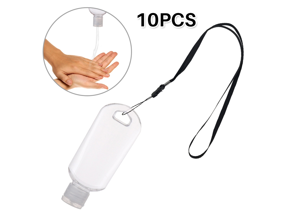 10 Unidades De Garrafas Plásticas Transparentes Portáteis Vazias De 50ml Para Desinfetante De Mãos Com Cordões