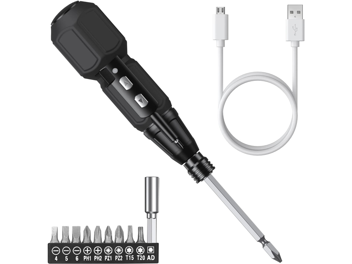 Parafusadeira Elétrica Recarregável Via Usb, Ferramenta Portátil Para Reparos Domésticos Com Luzes Led, Preta. Aquaforge