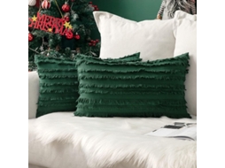 Set De 2 Capas De Almofada Decorativas Boho De Linho Estampado Jacquard Para Sofá 12x20 Polegadas Verde