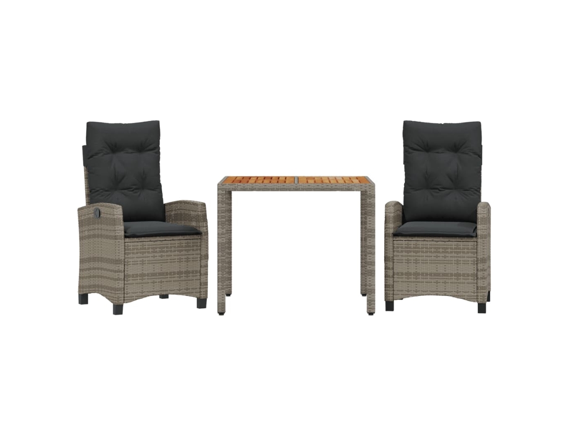 Conjunto de Jantar 3 Pcs para Jardim com Almofadões Vime Pe Cinza MAISON EXCLUSIVE (3 pcs)
