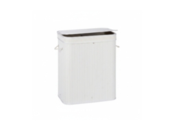 Relaxdays Cesto De Roupa Com Tampa, 2 Compart., Bambu, 100 L, Dobrável, Axlxp:60x52x32 Cm, Branco