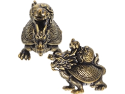 Estátuas Dragões Tartarugas Bronze Vintage Cobre Construção Robusta Tamanho Delicado Conjunto 2 Peças GOKOCO