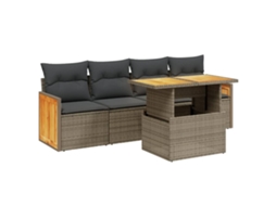Conjunto de 5 Sofás de Jardim com Almofadões Vime Pe Cinzento MAISON EXCLUSIVE (5 pcs)