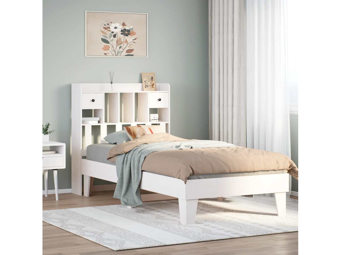 Vidaxl Cama Sem Colchão 75x190 Cm Madeira de Pinho Maciça Branco