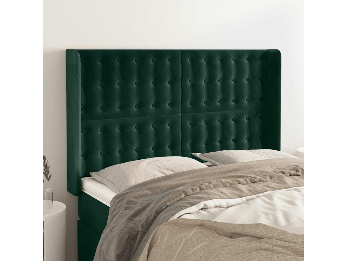 Vidaxl Cabeceira Cama C/ Abas Veludo 147x16x118/128 Cm Verde-escuro