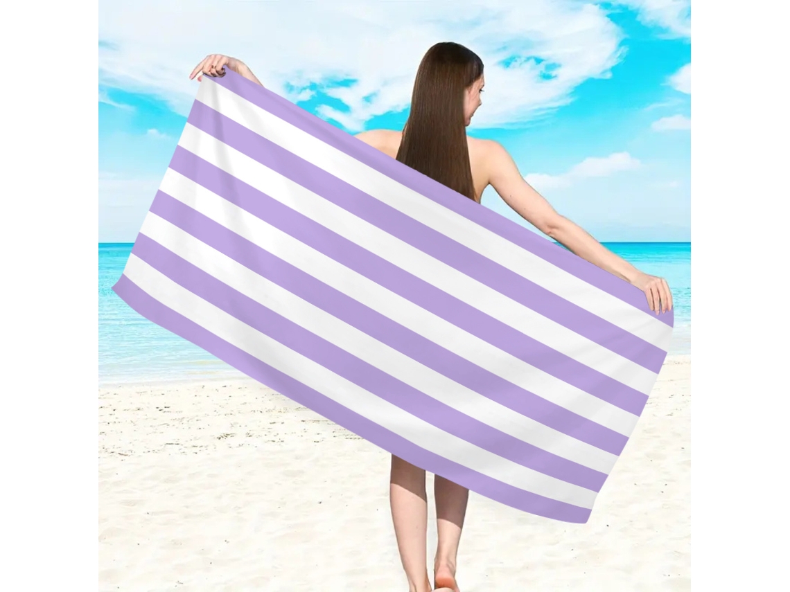 Yuysan Toalha De Praia Listrada Em Microfibra, Alta Absorção E Secagem Rápida, 180x90cm, Modelo St018, Cor Roxo