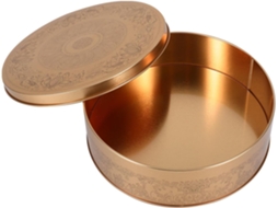 Forma De Bolo E Recipiente Para Biscoitos Em Lata Dourada Pequena, Caixa De Metal Com Tampa Para Armazenamento Na