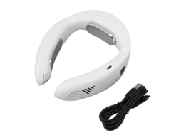 Ventilador de pescoço portátil de silicone macio com 3 velocidades, USB e tecnologia semicondutora.
