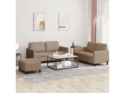 Vidaxl 3 Pcs Conjunto Sofás C/ Almofadões Couro Artificial Cappuccino