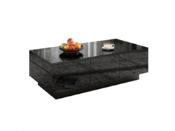 Mesa Centro Preta 70x70x45cm, Geométrica, Giratória 360°, Gaveta. Cs