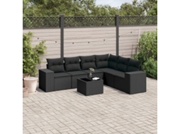 Jogo de Sofá 7 Peças P/ Jardim C/ Almofadões Vime Pe Preto Dkd Home Decor