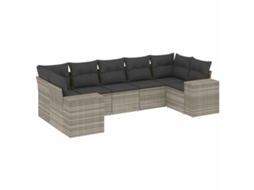 Conjunto de 7 Sofás Jardim com Almofadões Vime Pe Cinzento Claro MAISON EXCLUSIVE (7 pcs)