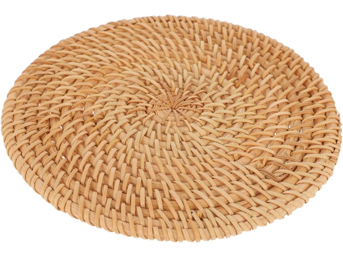 Jogo Americano Redondo De Rattan Marrom, Leve E Fácil De Limpar, Com Isolamento Térmico.