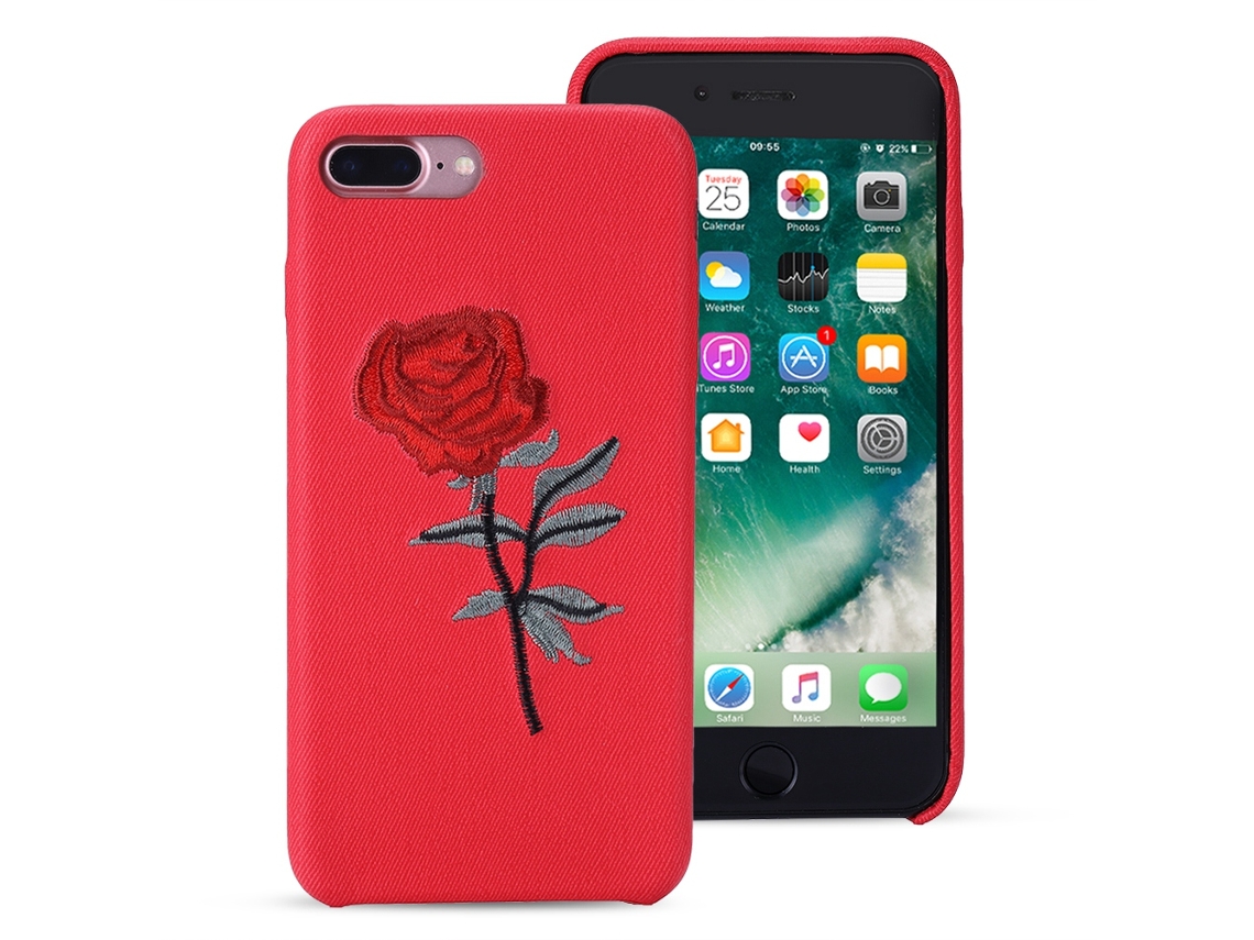 Capa com Rosa Bordada para iPhone 7/7p EOOCOO