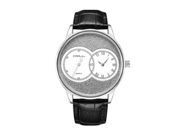 Relógio de Pulso Masculino Casual de Couro Pu com Movimento de Quartzo e Mostrador Duplo (prata)