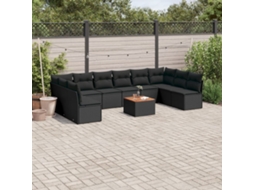 Vidaxl 11 Pcs Conjunto Sofás De Jardim C/ Almofadões Vime Pe Preto