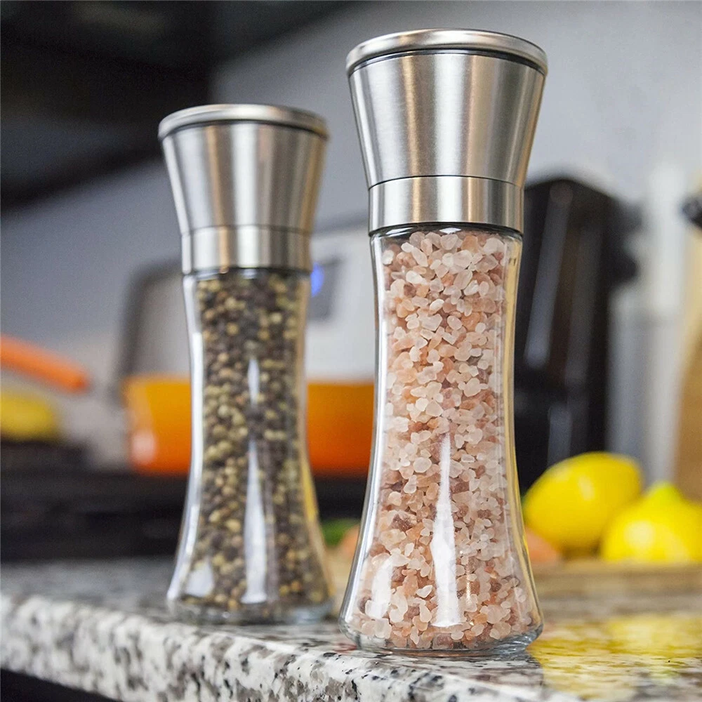 Moedor de sal e pimenta em aço inox com frasco de vidro vintage AQUAFORGE