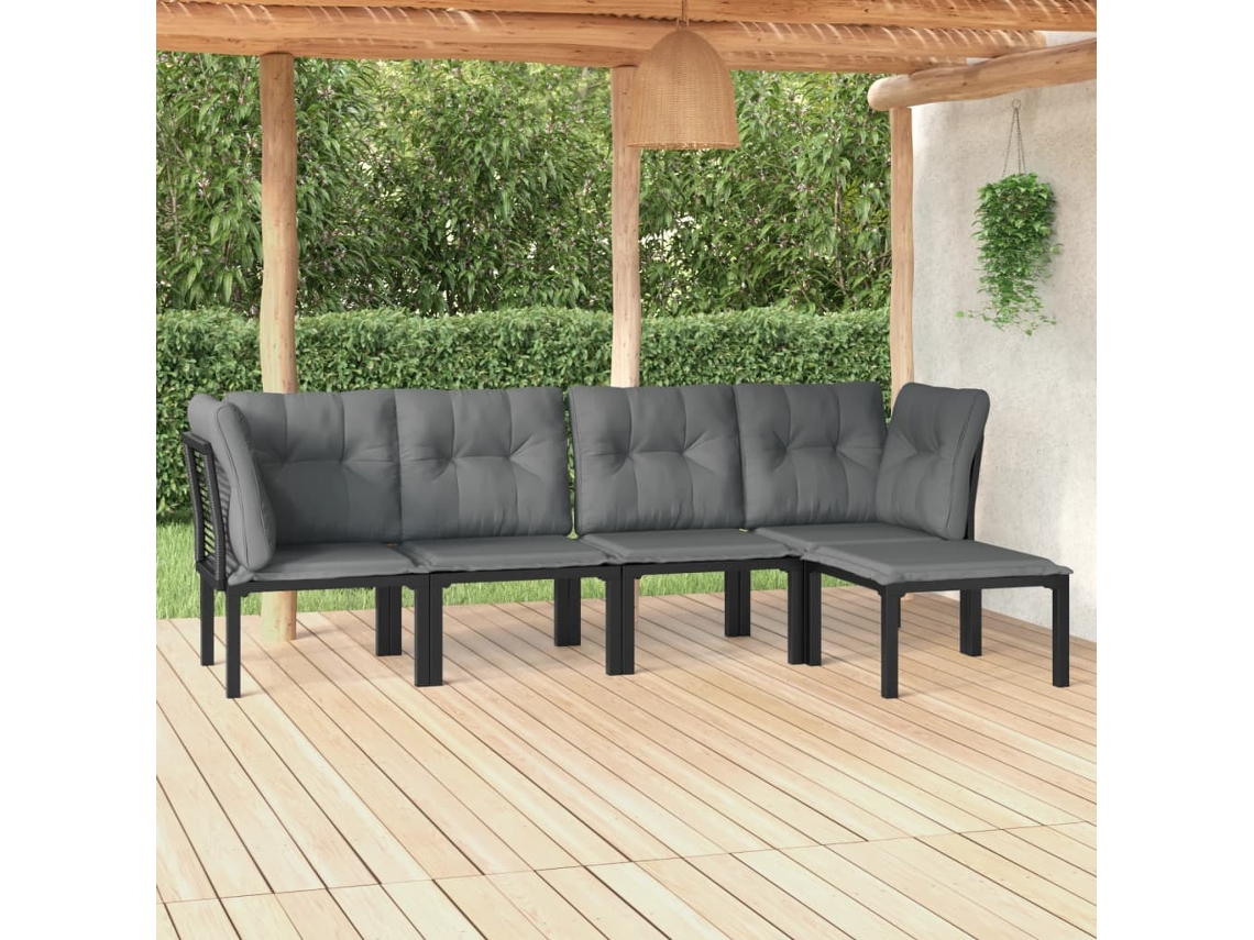 Vidaxl 5 Pcs Conjunto Lounge De Jardim Vime Pe Preto/cinzento