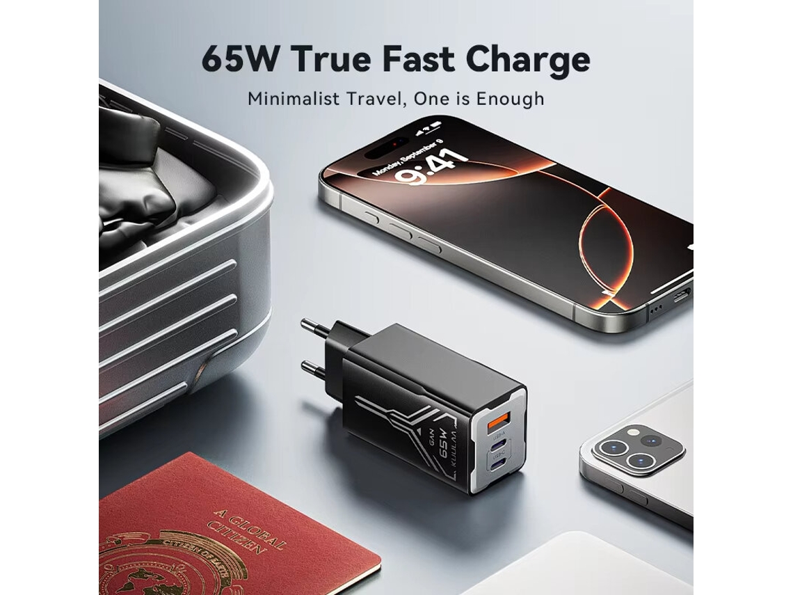 Gan Tech Kuulaa Kl-cd64 Carregador Usb Pd De 65 W Com 3 Portas Usb-a 2 Usb-c, Carregador De Parede Com Carregamento Rápido Pd