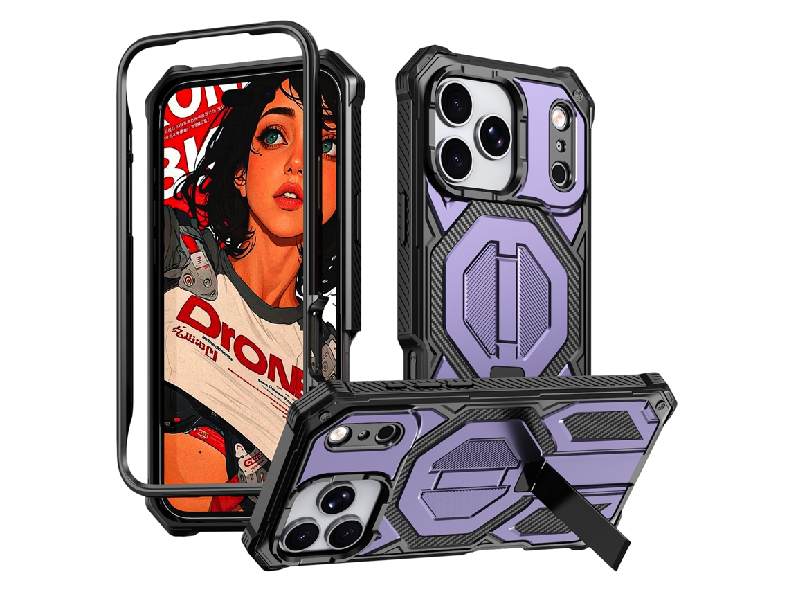 Capa Magnética Resistente Para Iphone 18 Pro, Suporte Integrado, Compatível Com Magsafe,robusta À Prova De Choque Roxo Hexinyigjly