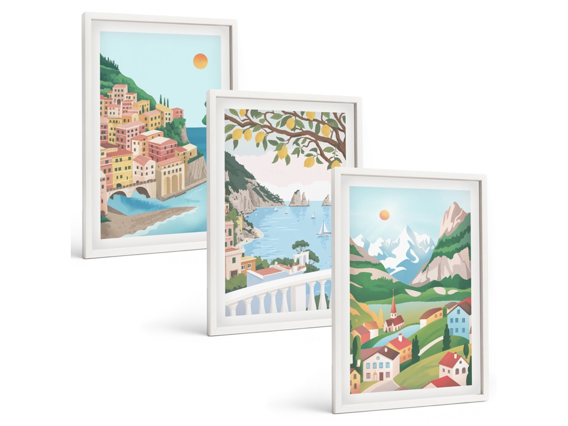 Conjunto De Pinturas Vistas Litorâneas Em Tons Pastel Espelharte (3 Peças 40x60 Cm)
