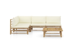 Maison Exclusive - 5 Pcs Conj. Lounge P/ Jardim Em Bambu C/ Almofadões Branco Nata