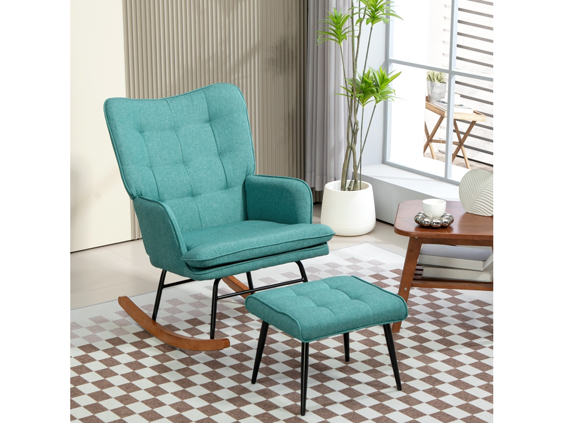 Cadeira De Balanço Até 130 Kg Com Banco, Poltrona De Balanço Para Quarto, Design Em Linho, Confortável E Elegante Quenty