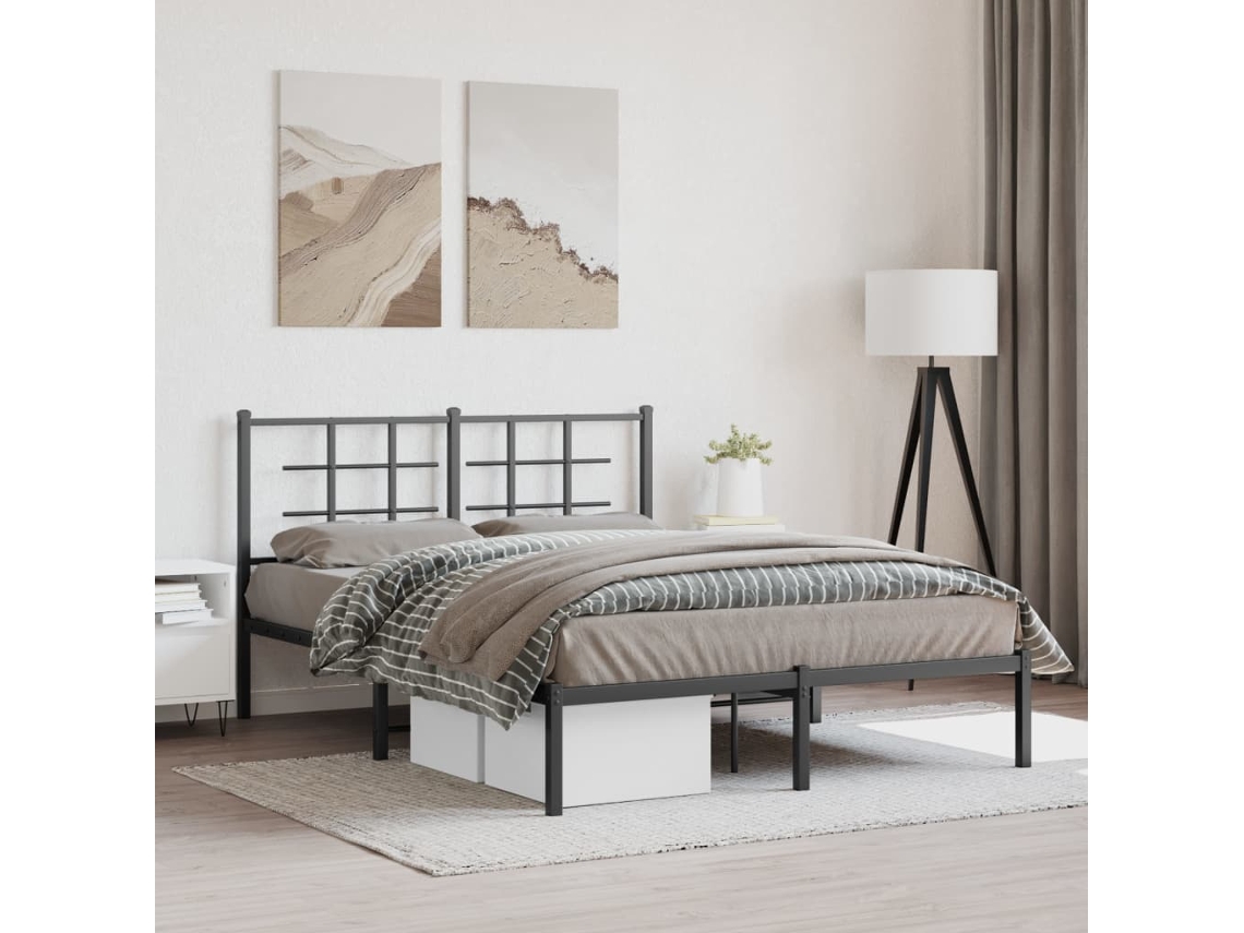 Estrutura De Cama Com Cabeceira 140x200 Cm Metal Preto