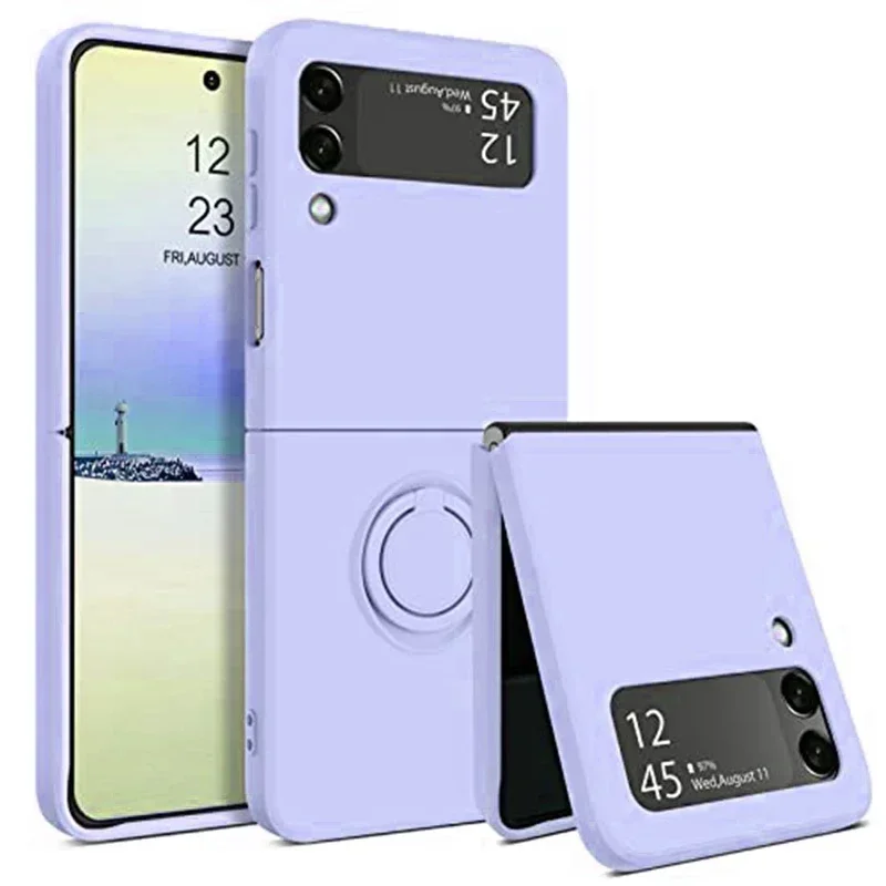 (luz Roxa, Galaxy Z Flip 7) Capa Protetora De Silicone Líquido, Anti-choque E Antiderrapante, Suporte De Anel, Material Tpu Macio