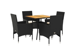 Conjunto de 5 Jantar Jardim com Almofadões Vime Pe/acácia Preto MAISON EXCLUSIVE