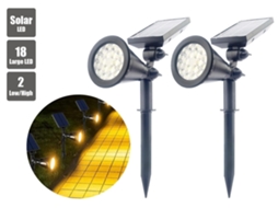Kit com 2 Unidades, Luminária Solar de Parede, 18 Leds, Ângulo Ajustável, para Jardim, Áreas Externas AQUAFORGE