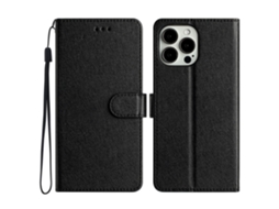 Capa Em Couro Pu, Cor Preto, Para Apple Iphone 16 Pro Max