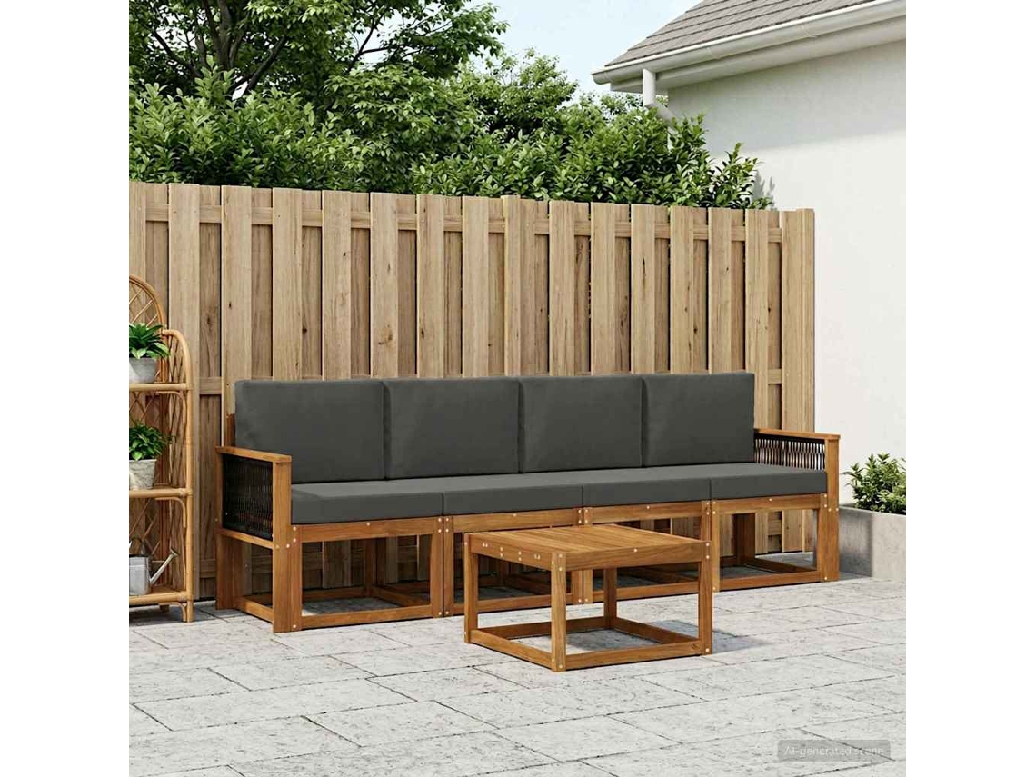 Vidaxl Conjunto De Sofás Para Exterior 4 Pcs Natural E Antracite