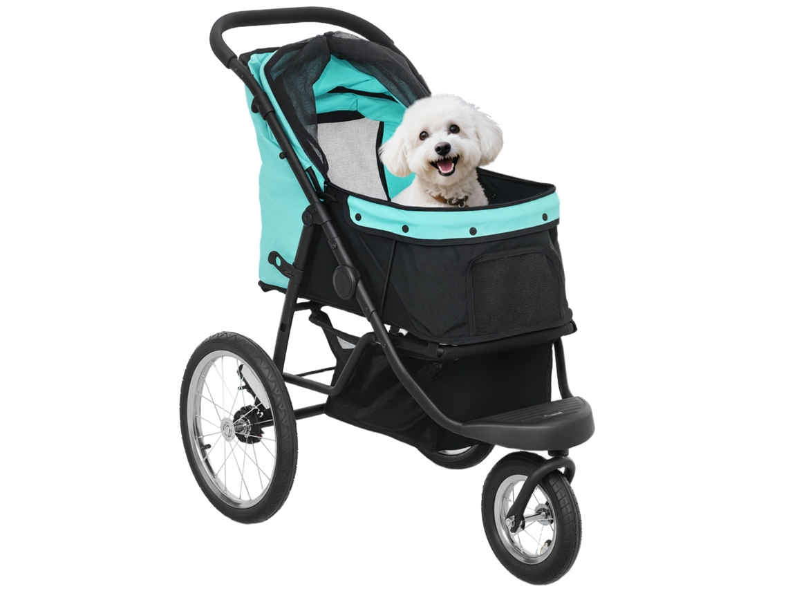 Carrinho Cães Pequenos/gatos C/ Cesto Armazenamento + Dobrável1 Clique, Turquesa