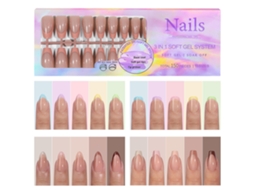 150 Unhas Postiças Francesas em Gel com 5 Núcleos em 15 Tamanhos, Primer e Base para Unhas Decoradas Faça Você Mesma