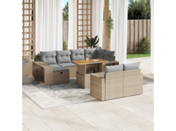 Vidaxl 11 Pcs Conjunto Sofás De Jardim C/ Almofadões Vime Pe Bege