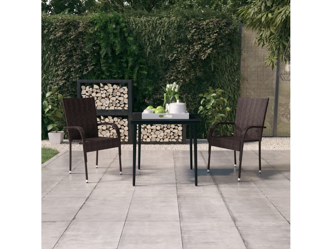 Vidaxl 3 Pcs Conjunto de Jantar para Jardim Castanho e Preto