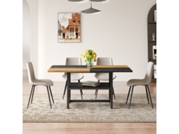 Conjunto Mesa 160cm + 4 Cadeiras Pu Cinza Quente, Almofadas Alargadas.-qq