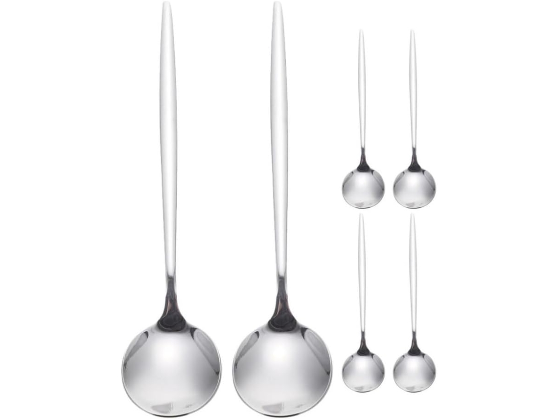 Conjunto De 6 Colheres Aço Inoxidável 20, 6cm 8, 1 Polegadas Com Design Simples E Bordas Lisas Podem Ser Lavadas Na Lava