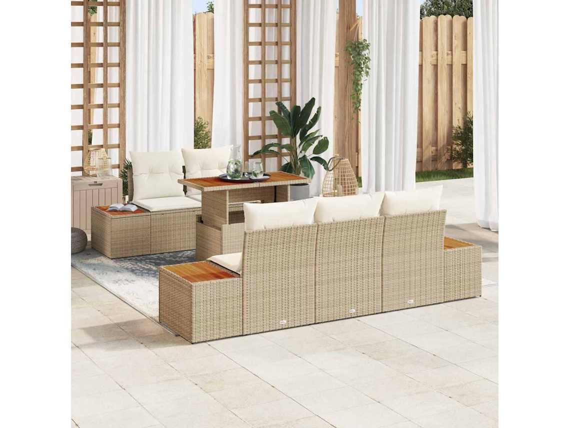 Vidaxl Conjunto De Sofá De Jardim 6 Unid. Bege Rattan Sintético