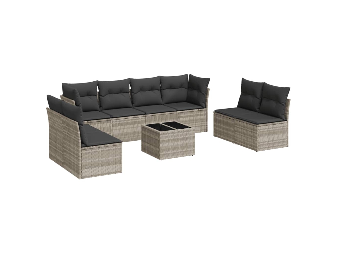 Conjunto de 9 Sofás Jardim com Almofadões Vime Pe Cinzento Claro MAISON EXCLUSIVE (90x200 cm)