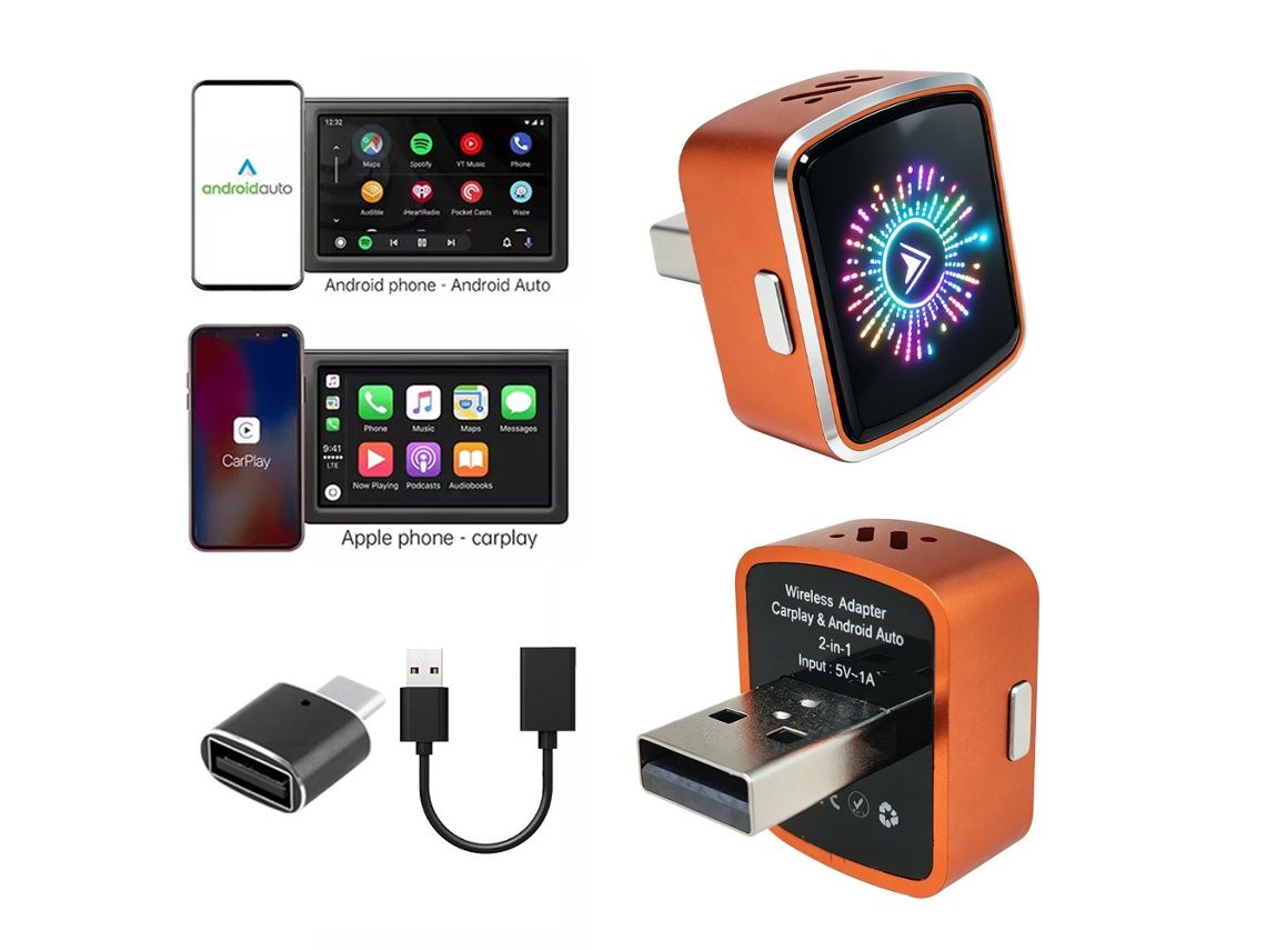 Adaptador Carplay Sem Fios 2 Em 1, Plug And Play, Ligação Rápida E Estável Para Ios 10+ E Android 11+ Hexinyigjly