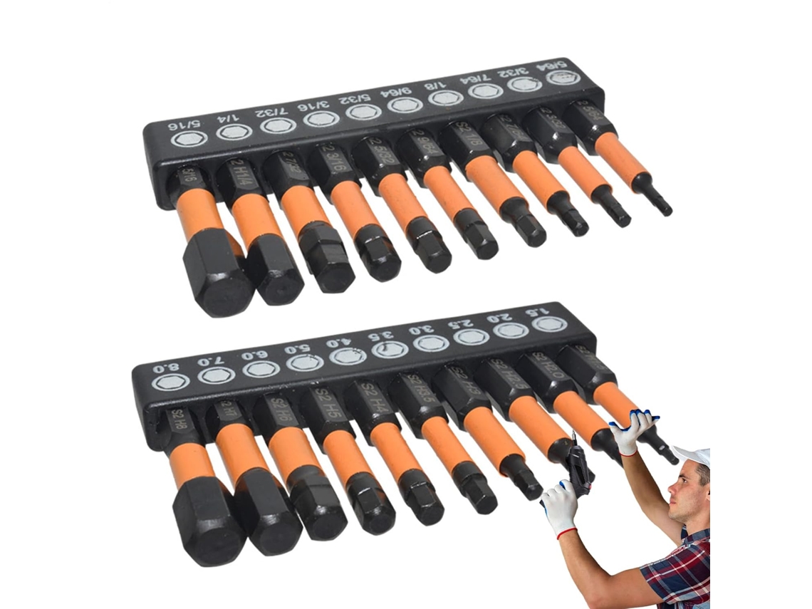 Brocas, Conjunto De Bits Hexagonais, Aço S2, Métricas, Polegadas | Com Encaixe Hexagonal Para Uso